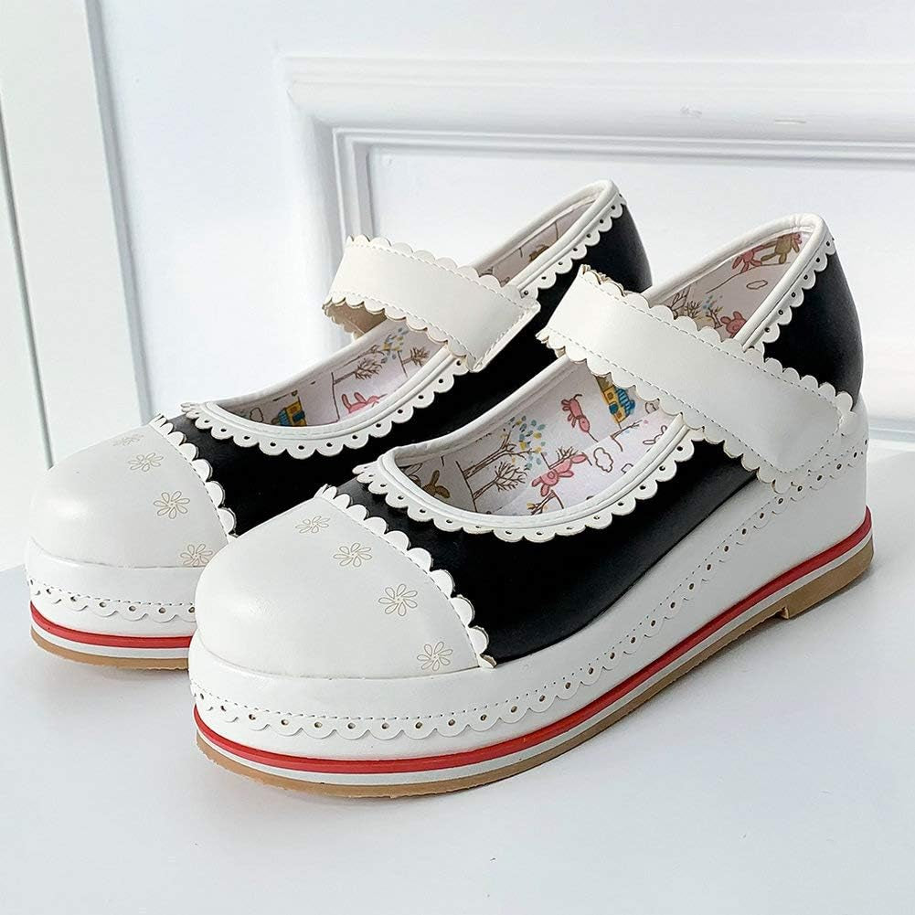 Women'S Cosplay Shoes Platform Goth Mary Janes Wedge Heel round Toe Cute Pumps (US 7, Black)