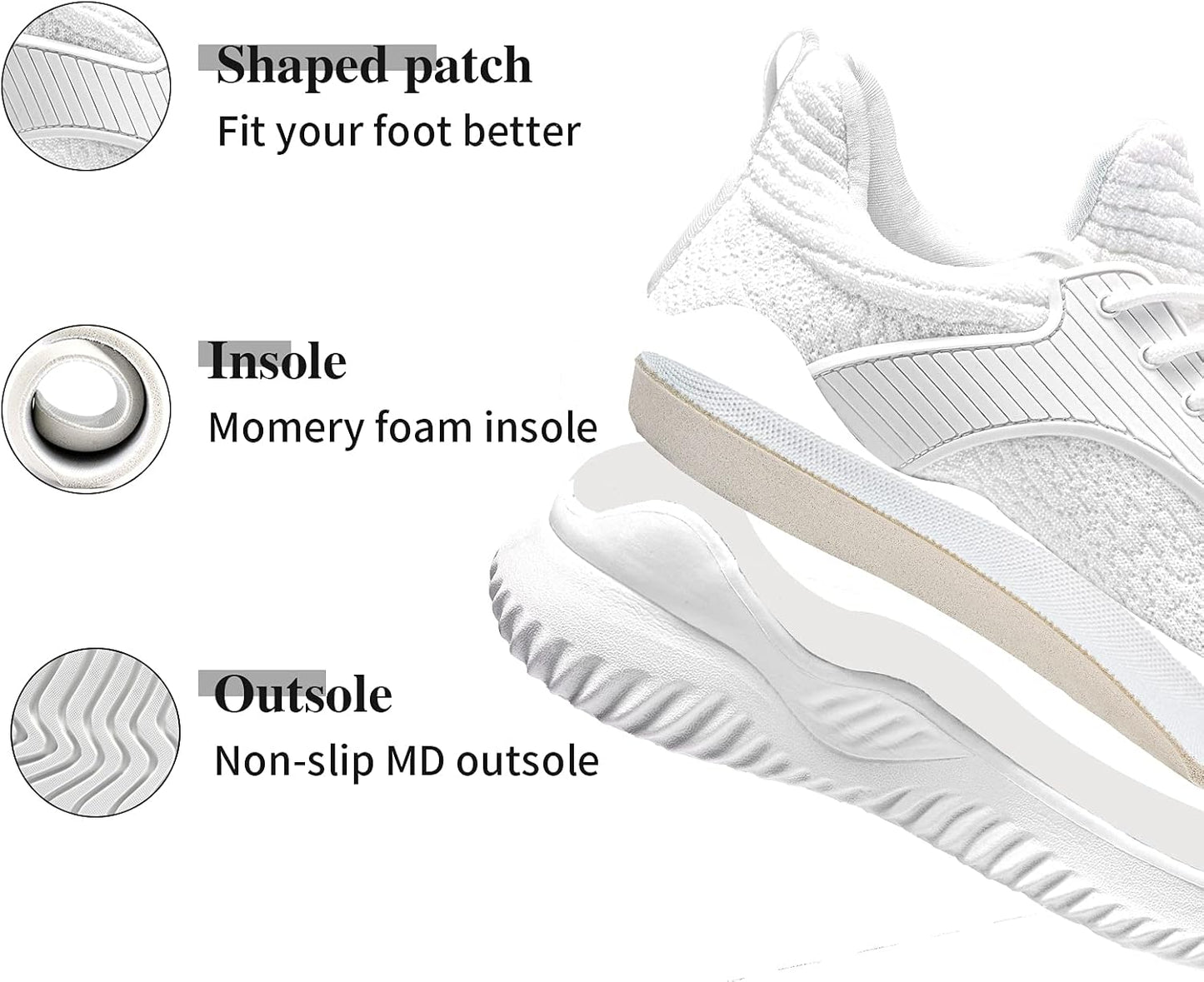 Women'S Walking Running Sneakers - Tennis Athletic Gym Shoes Ankle Support Lightweight Comfortable Workout White Size 8