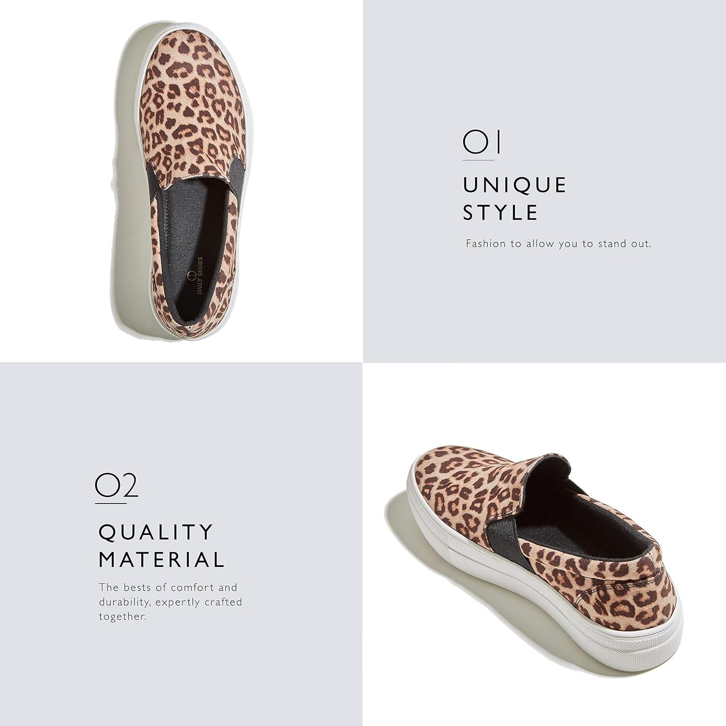 Daily Shoes for Women Platform Platform Slip-On Sneakers Slip on Lightweight Breathable Sports Shoes Fashion Walking Flat Skate Leopard SV,7.5