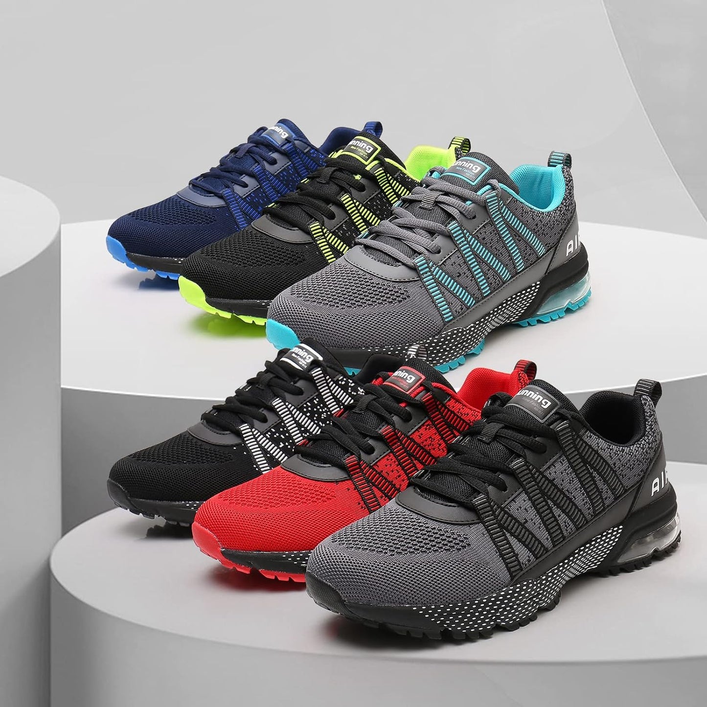 Women Running Shoes Air Cushion Shock Absorption Non Slip Sneakers Mesh Breathable Tennis Walking Shoes for Fitness Jogging Shopping Cyan 6.5