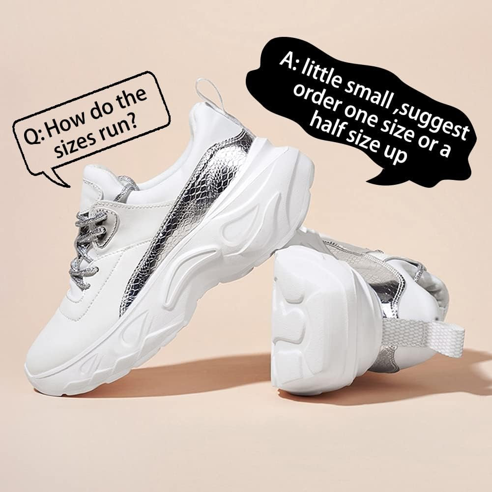 Women Holographic Iridescent Metallic Chunky Sneakers - White Shoes Ugly Dad Sneakers
