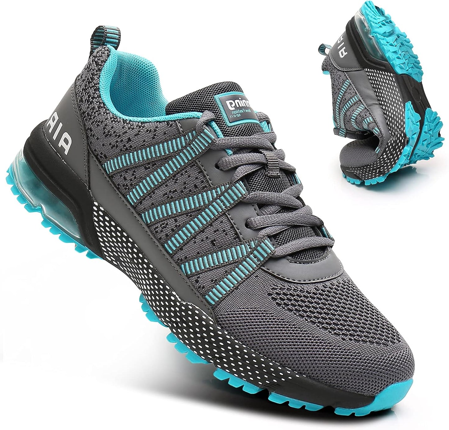 Women Running Shoes Air Cushion Shock Absorption Non Slip Sneakers Mesh Breathable Tennis Walking Shoes for Fitness Jogging Shopping Cyan 6.5