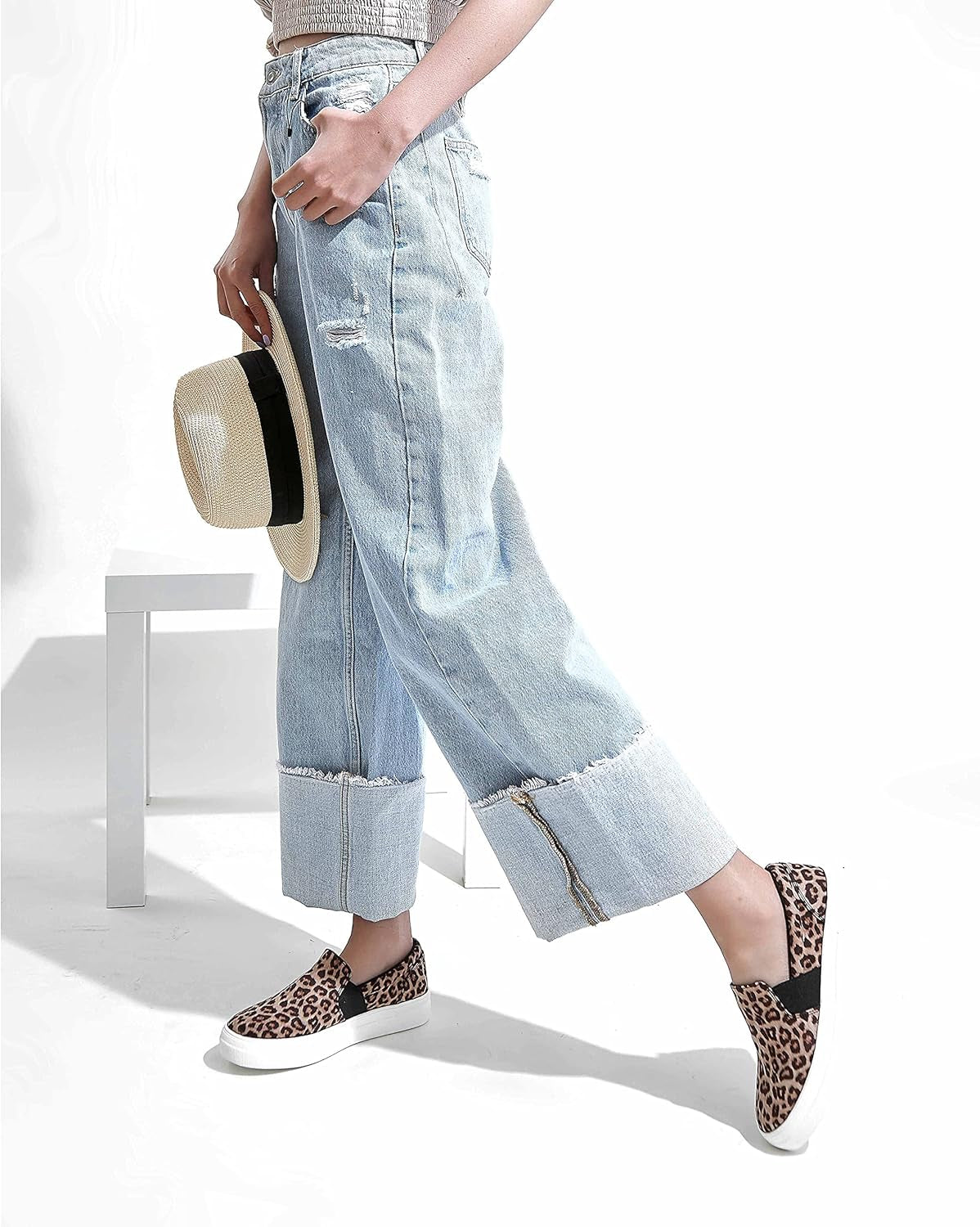Daily Shoes for Women Platform Platform Slip-On Sneakers Slip on Lightweight Breathable Sports Shoes Fashion Walking Flat Skate Leopard SV,7.5