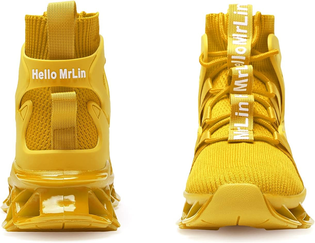 Men'S Running Shoes Non Slip Athletic Tennis Walking Blade Type Sneakers Hip Hop Yellow