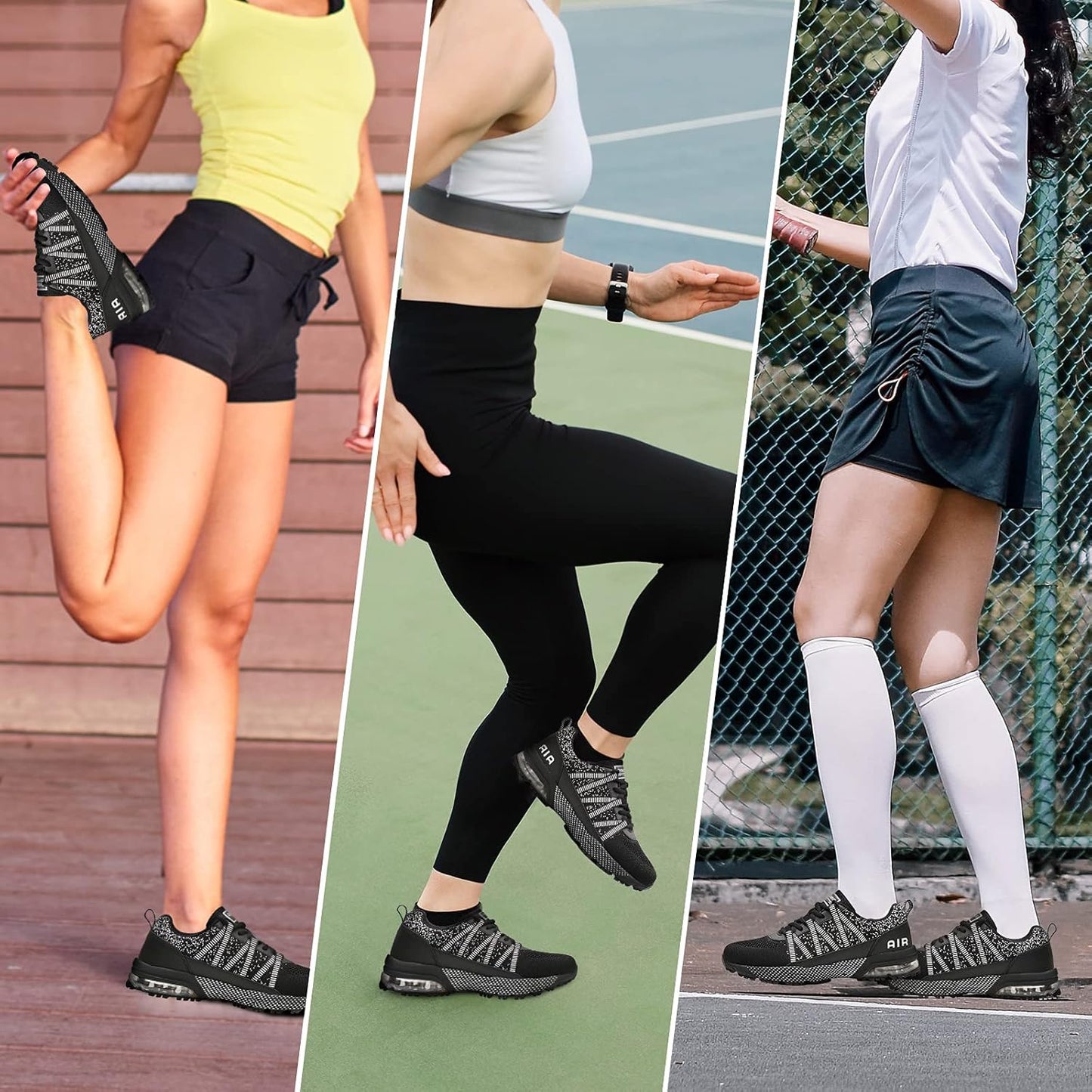 Women Running Shoes Air Cushion Shock Absorption Non Slip Sneakers Mesh Breathable Tennis Walking Shoes for Fitness Jogging Shopping Black 5.5