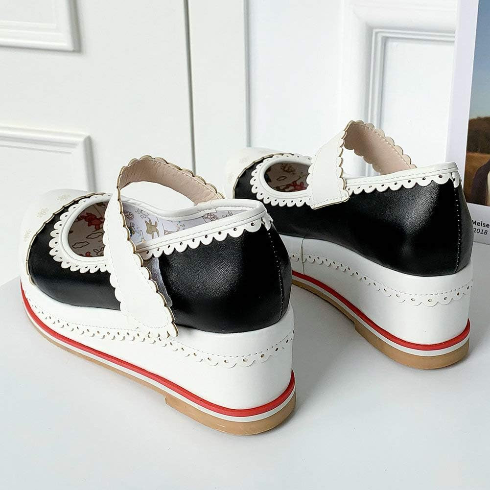 Women'S Cosplay Shoes Platform Goth Mary Janes Wedge Heel round Toe Cute Pumps (US 7, Black)