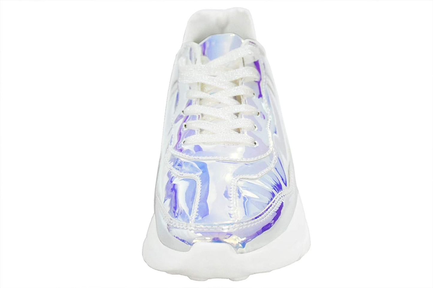 Women Holographic Iridescent Metallic Pink White Shoes Colorful Chunky Dad Sneakers