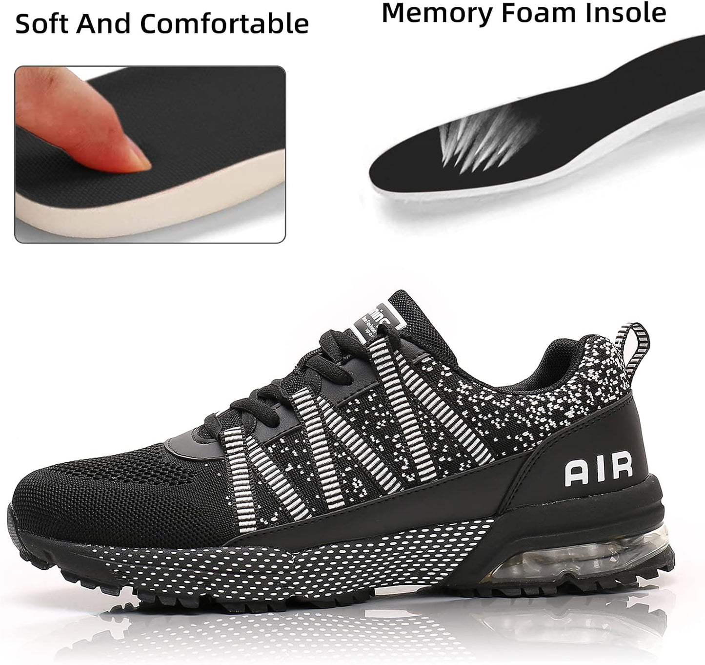 Women Running Shoes Air Cushion Shock Absorption Non Slip Sneakers Mesh Breathable Tennis Walking Shoes for Fitness Jogging Shopping Black 5.5