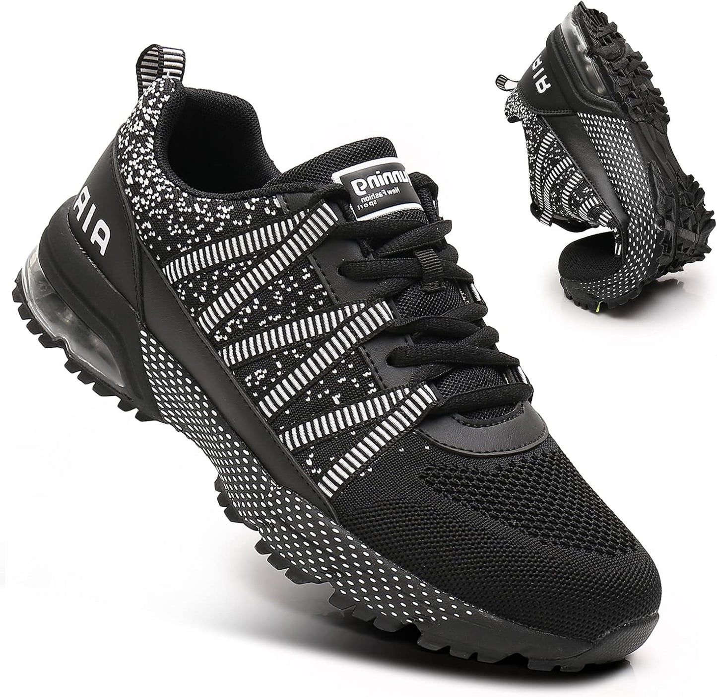 Women Running Shoes Air Cushion Shock Absorption Non Slip Sneakers Mesh Breathable Tennis Walking Shoes for Fitness Jogging Shopping Black 5.5
