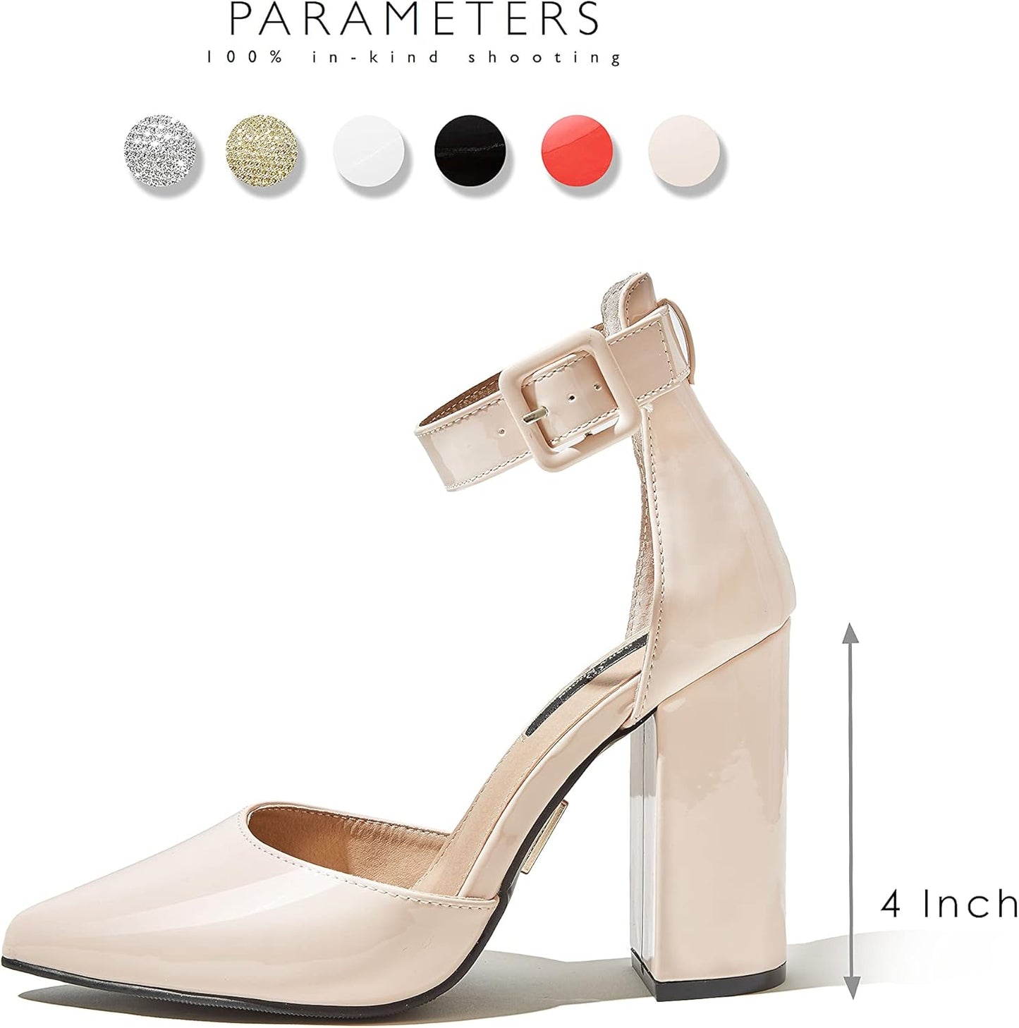 Square Heel Daily Sandals Women'S Chunk High Heels Buckles Ankle Strap Closed Point Toe D'Orsay Sandals Adjustable Lady Elegant Work Leisure Spring Women Strap Pointy Shoes Nude,P,T,10