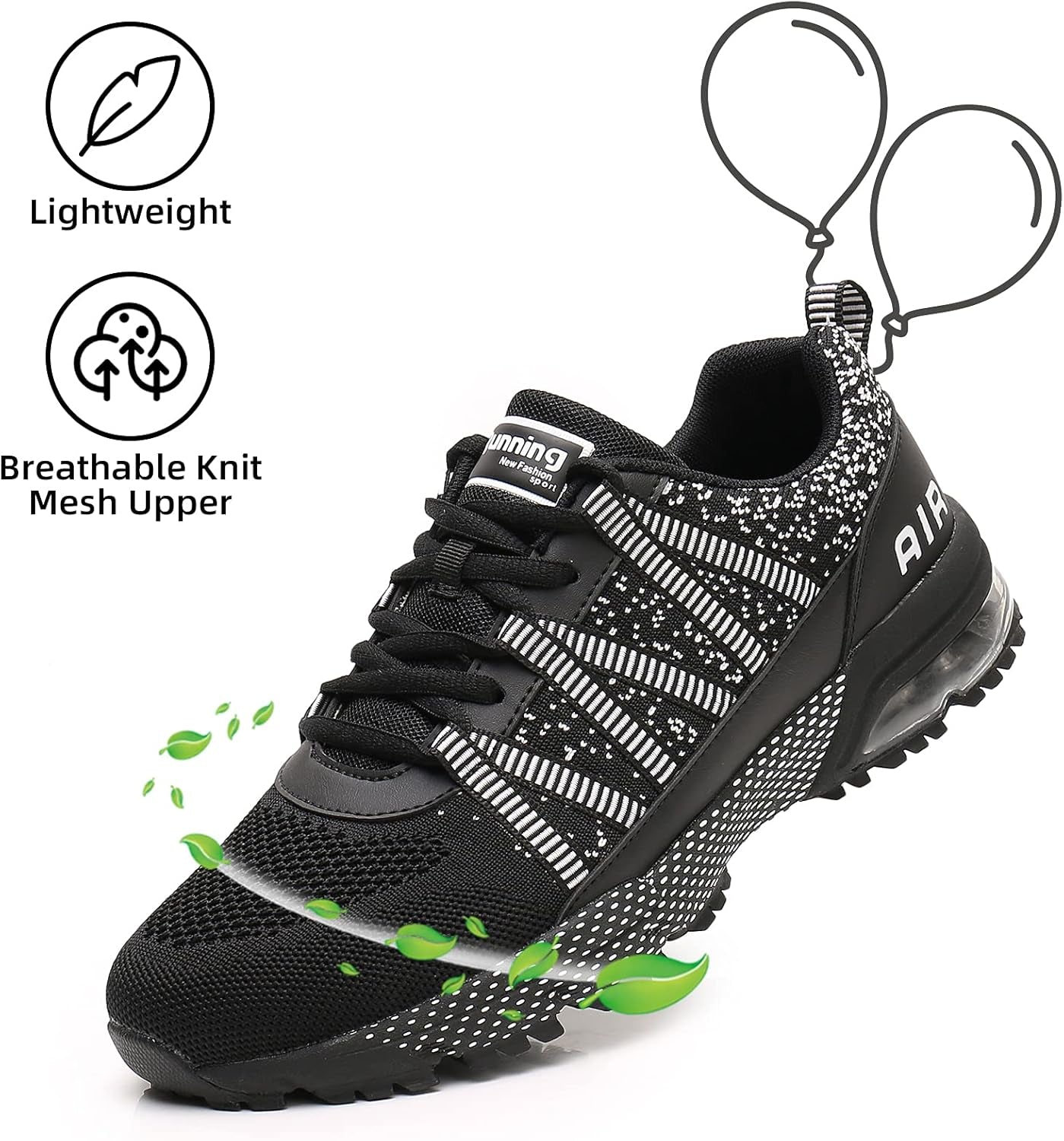 Women Running Shoes Air Cushion Shock Absorption Non Slip Sneakers Mesh Breathable Tennis Walking Shoes for Fitness Jogging Shopping Black 5.5