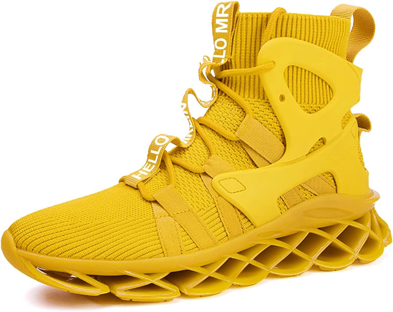 Men'S Running Shoes Non Slip Athletic Tennis Walking Blade Type Sneakers Hip Hop Yellow