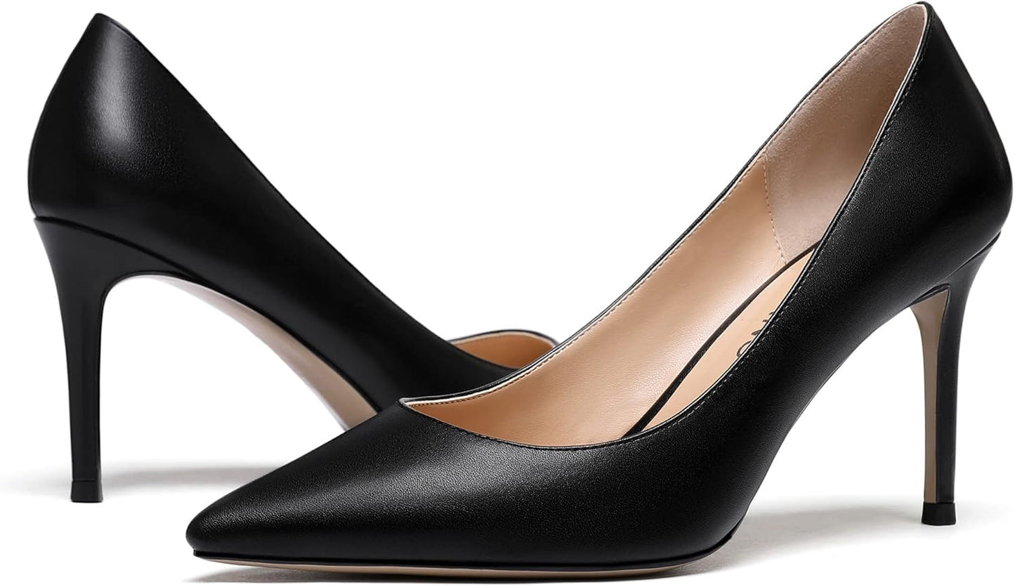 Women'S Matte Pointed Toe Slip on Stiletto High Heel Pumps Wedding Dress Shoes 3.5 Inch
