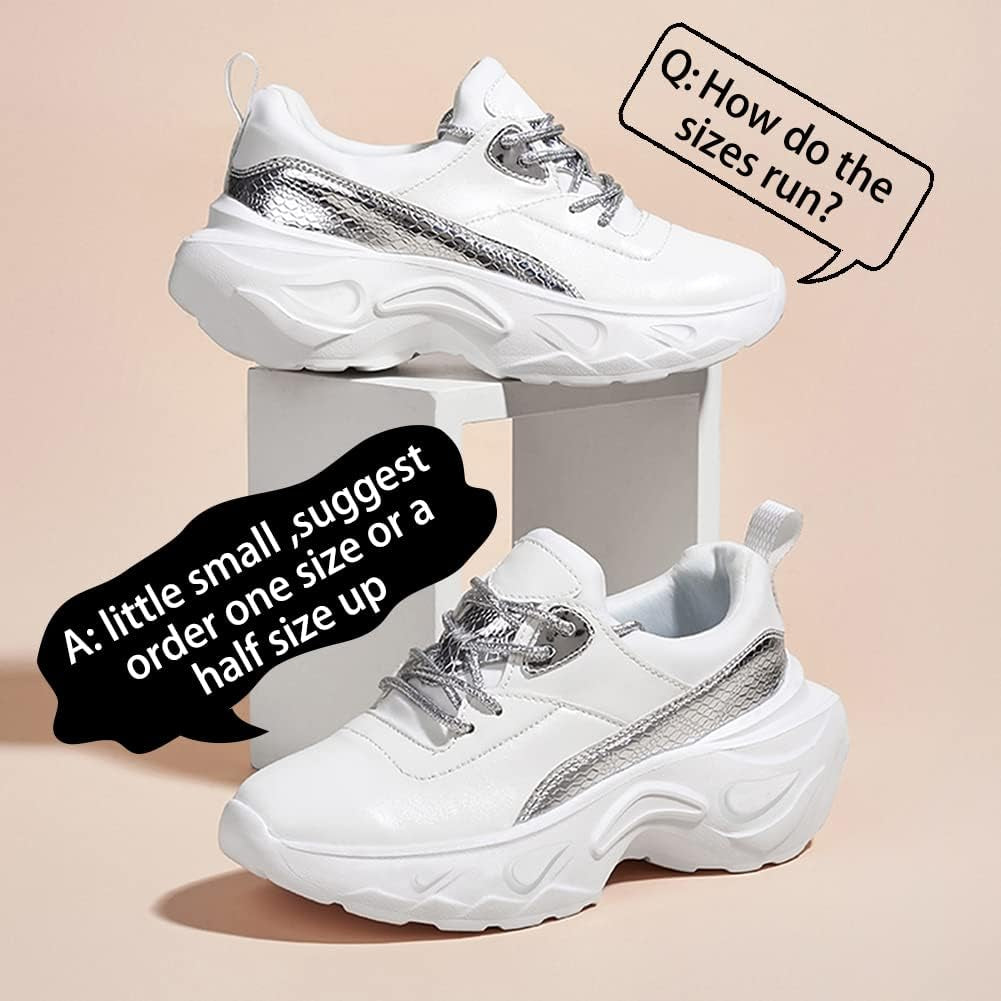 Women Holographic Iridescent Metallic Chunky Sneakers - White Shoes Ugly Dad Sneakers