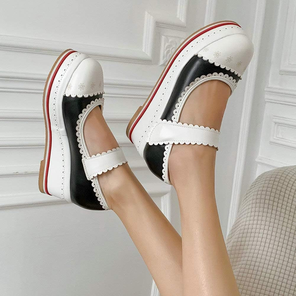 Women'S Cosplay Shoes Platform Goth Mary Janes Wedge Heel round Toe Cute Pumps (US 7, Black)