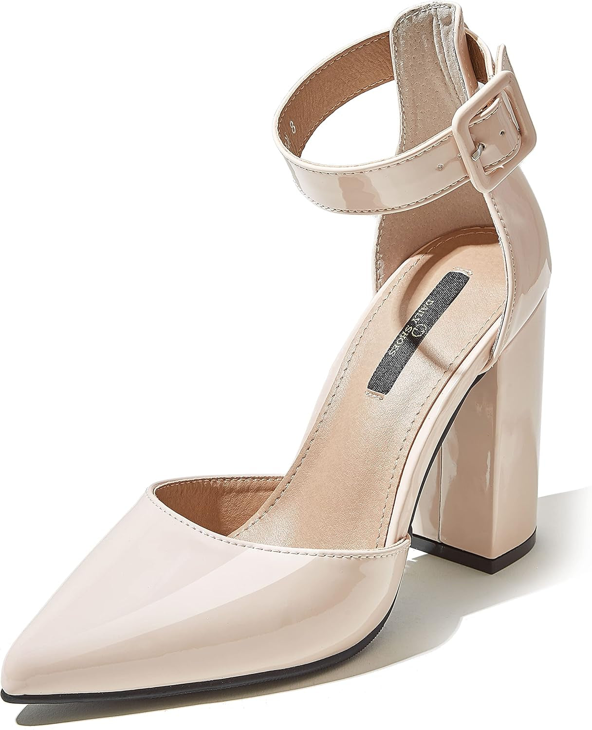 Square Heel Daily Sandals Women'S Chunk High Heels Buckles Ankle Strap Closed Point Toe D'Orsay Sandals Adjustable Lady Elegant Work Leisure Spring Women Strap Pointy Shoes Nude,P,T,10