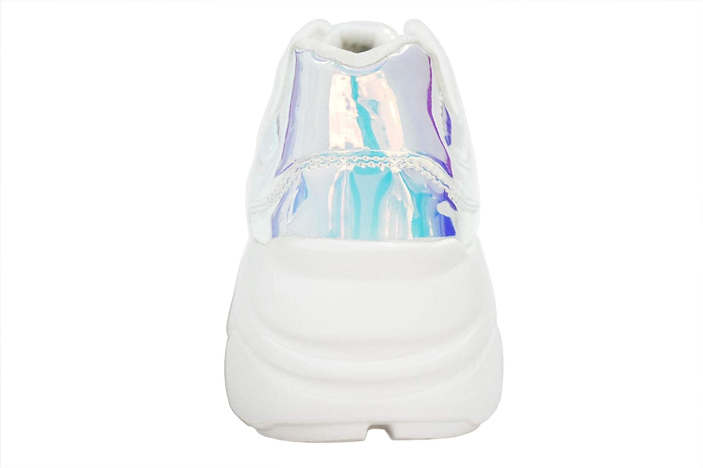 Women Holographic Iridescent Metallic Pink White Shoes Colorful Chunky Dad Sneakers
