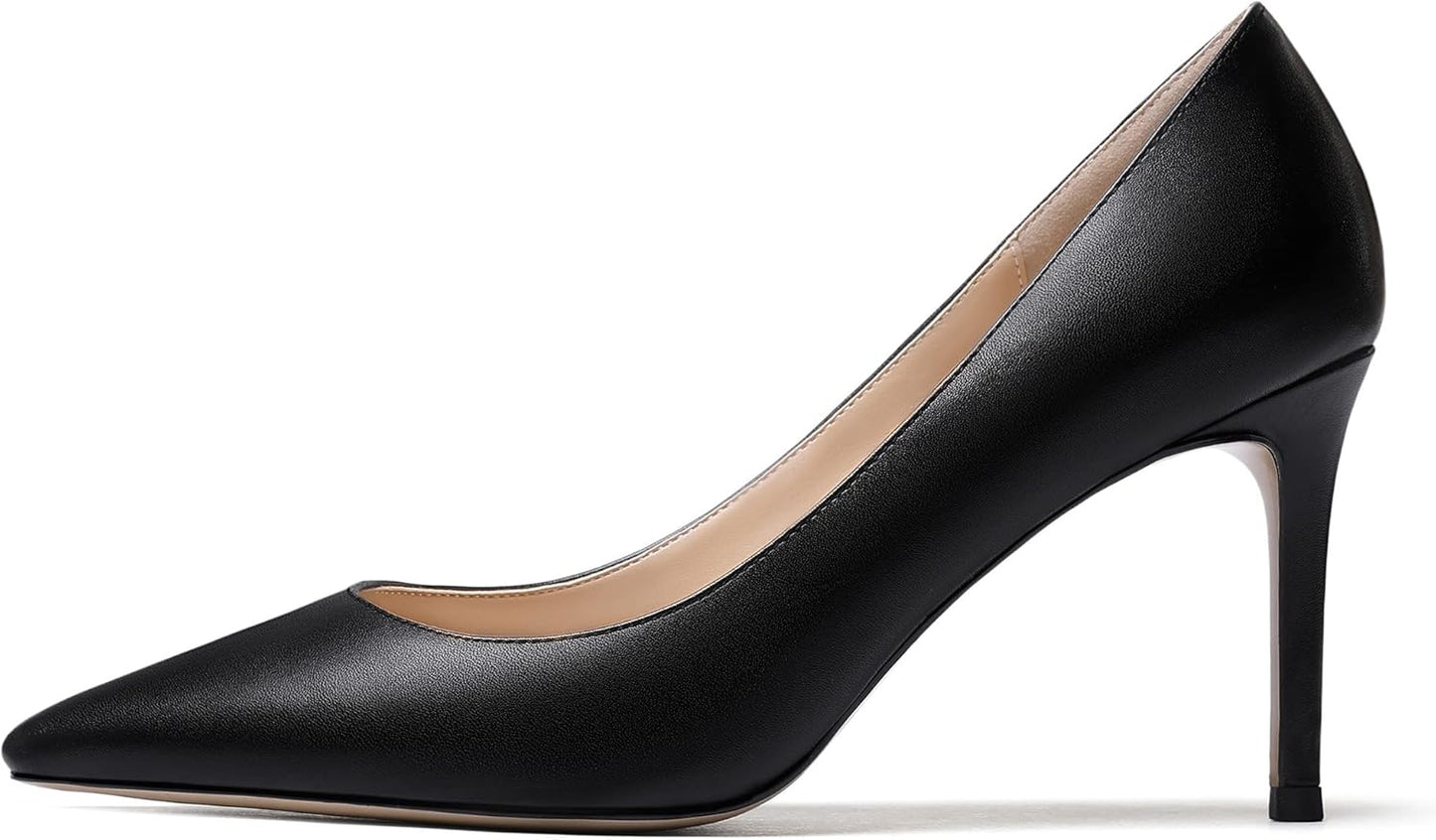 Women'S Matte Pointed Toe Slip on Stiletto High Heel Pumps Wedding Dress Shoes 3.5 Inch