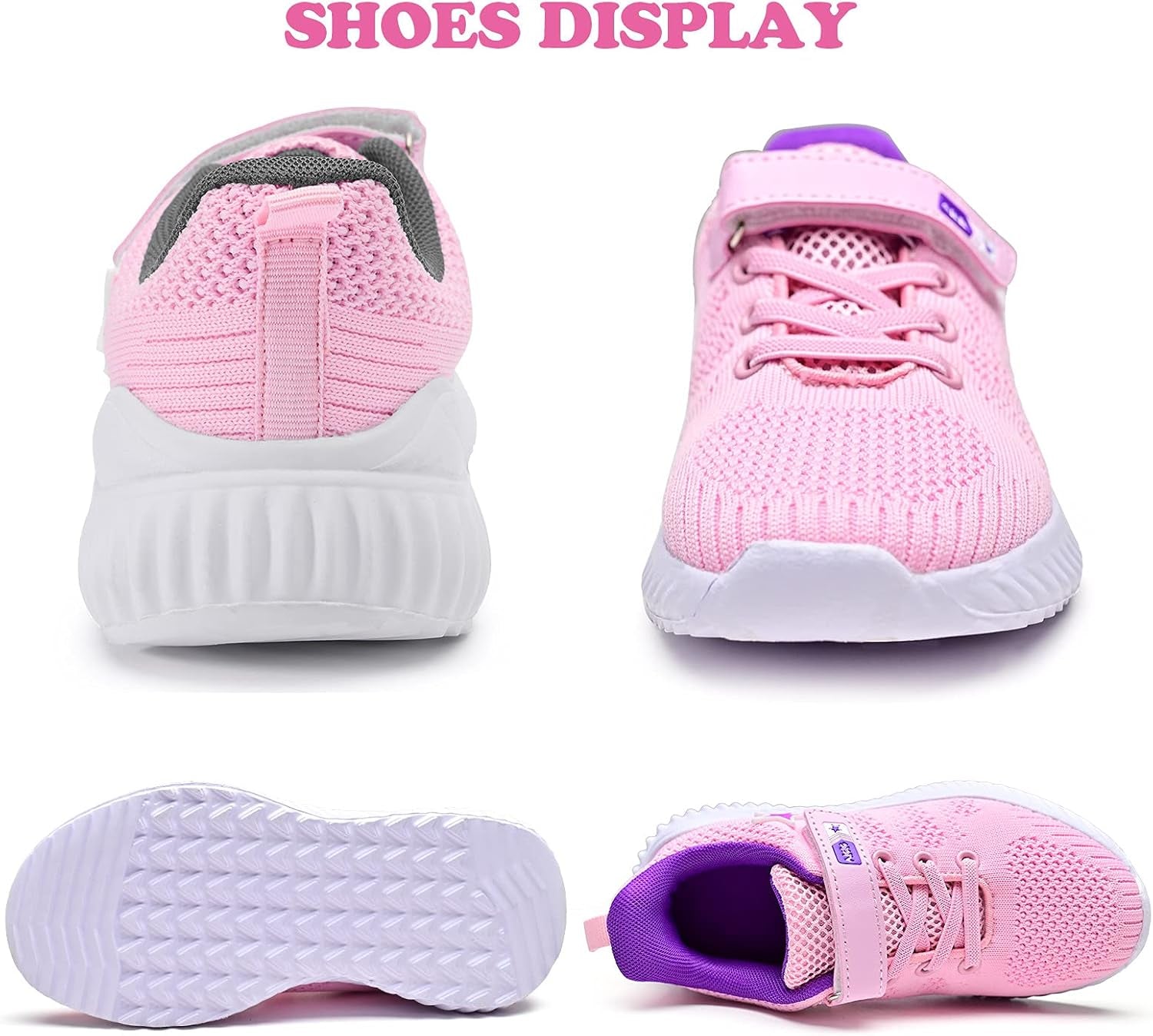 Girls Tennis Shoes – Star Kids Sneakers Non Slip Comfortable Lightweight Breathable for Walking Trial Running Gym Athletic Sport Pink