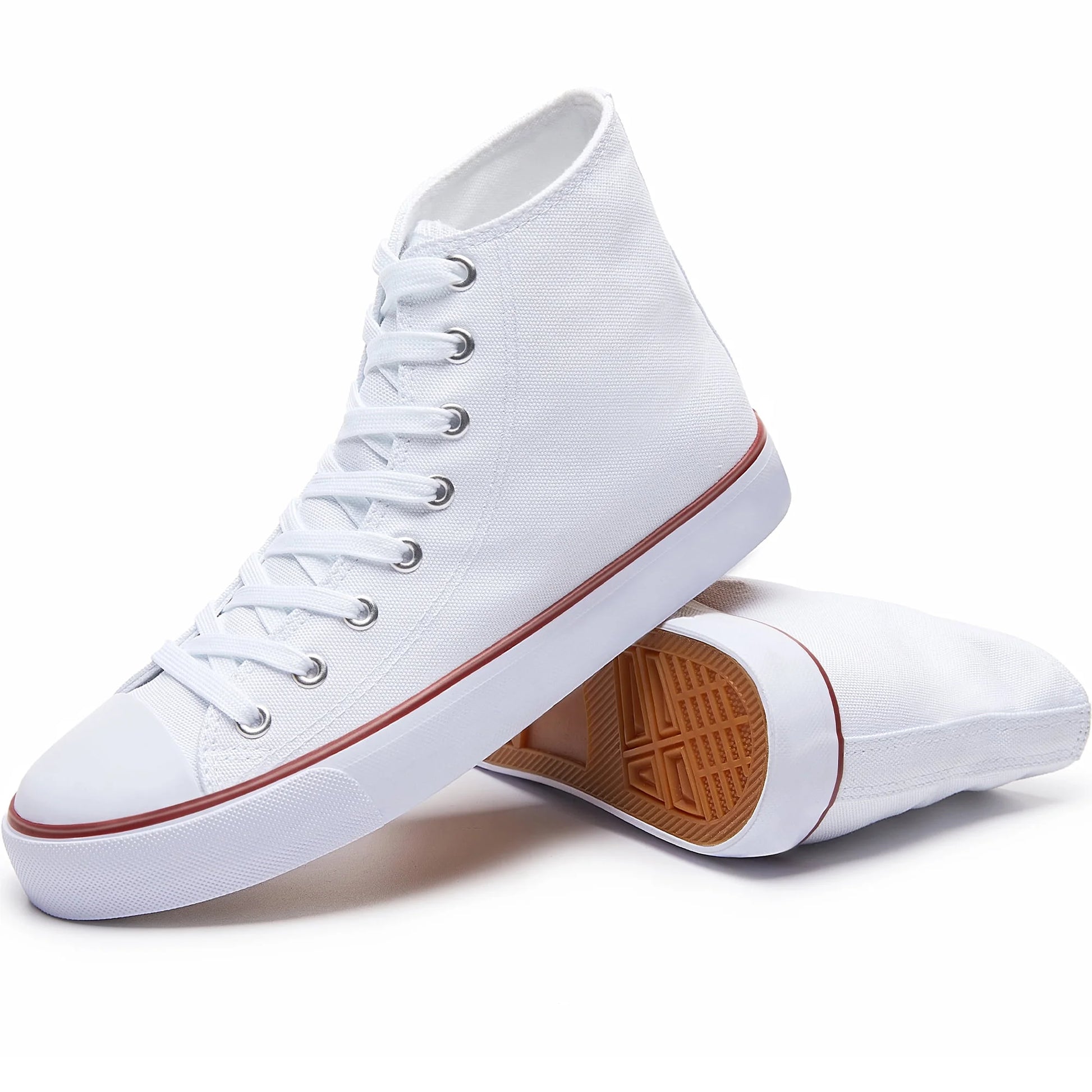 Men High Top Canvas Sneakers Classic Mid Calf Fashion Shoes Casual High-Top Tennis Shoes for Man（White US8）
