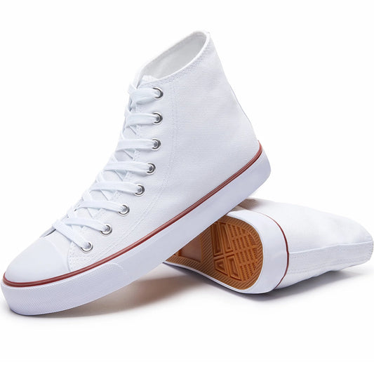 Men High Top Canvas Sneakers Classic Mid Calf Fashion Shoes Casual High-Top Tennis Shoes for Man（White US8）