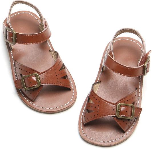 Girls Sandal Dress Shoe for Toddler/Little Kid Party School Shoe (22-Brown,12M)