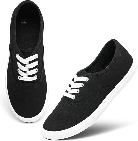 Women'S Canvas Shoes Low Cut Sneakers Comfortable Walking Shoes (Black,Us7)
