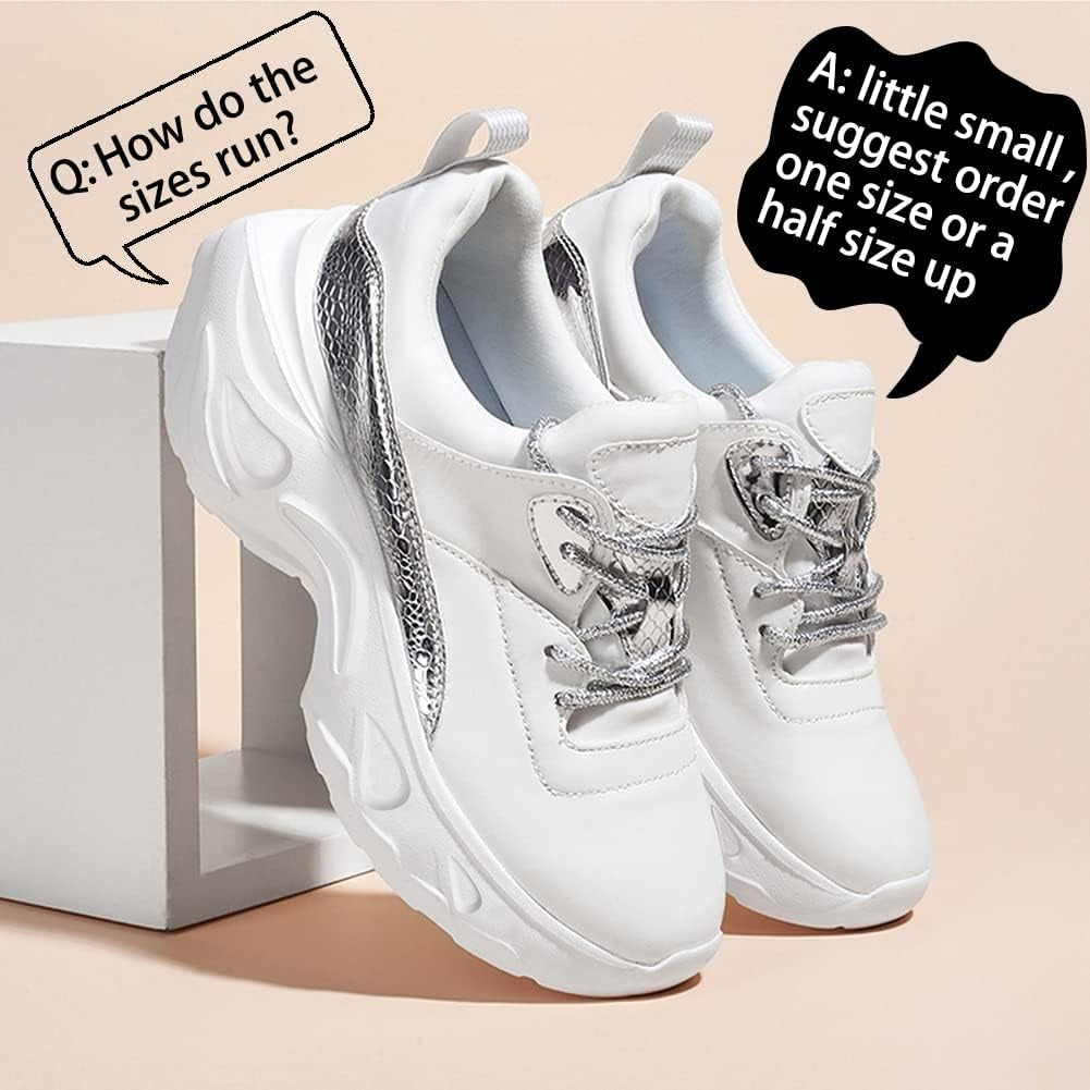 Women Holographic Iridescent Metallic Chunky Sneakers - White Shoes Ugly Dad Sneakers