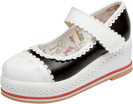 Women'S Cosplay Shoes Platform Goth Mary Janes Wedge Heel round Toe Cute Pumps (US 7, Black)