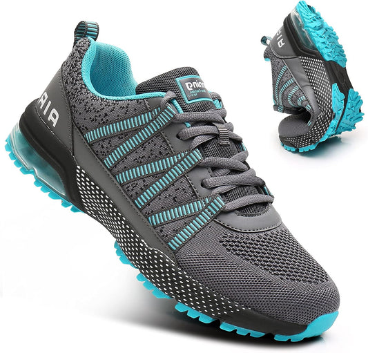 Women Running Shoes Air Cushion Shock Absorption Non Slip Sneakers Mesh Breathable Tennis Walking Shoes for Fitness Jogging Shopping Cyan 6.5