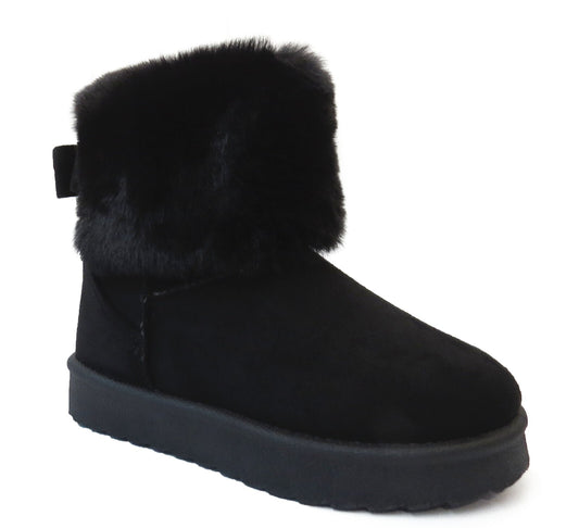 GIRLS WINTER FUR LINED COLLAR WINTER COSY KIDS FASHION SHOES SNUG ANKLE BOOTS