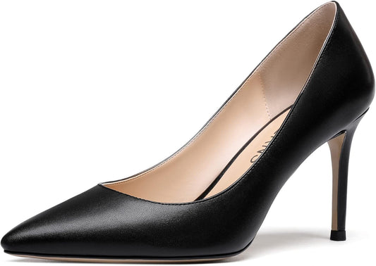Women'S Matte Pointed Toe Slip on Stiletto High Heel Pumps Wedding Dress Shoes 3.5 Inch