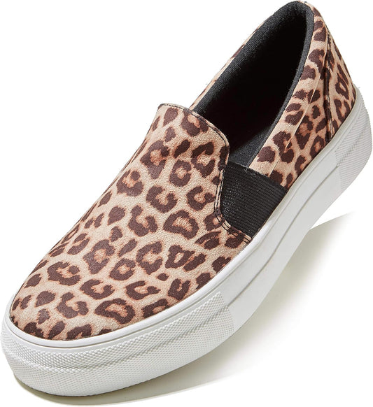 Daily Shoes for Women Platform Platform Slip-On Sneakers Slip on Lightweight Breathable Sports Shoes Fashion Walking Flat Skate Leopard SV,7.5
