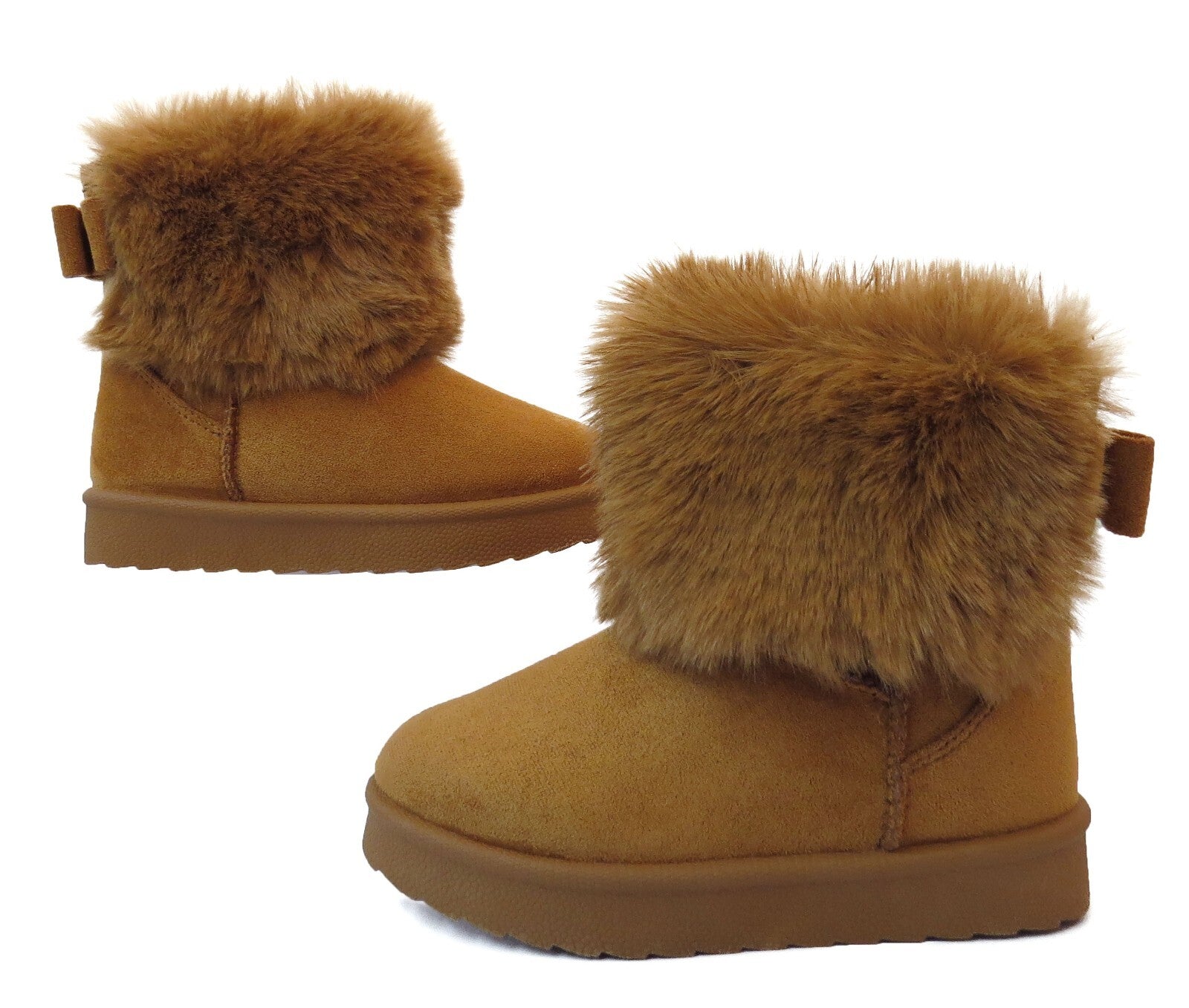GIRLS WINTER FUR LINED COLLAR WINTER COSY KIDS FASHION SHOES SNUG ANKLE BOOTS