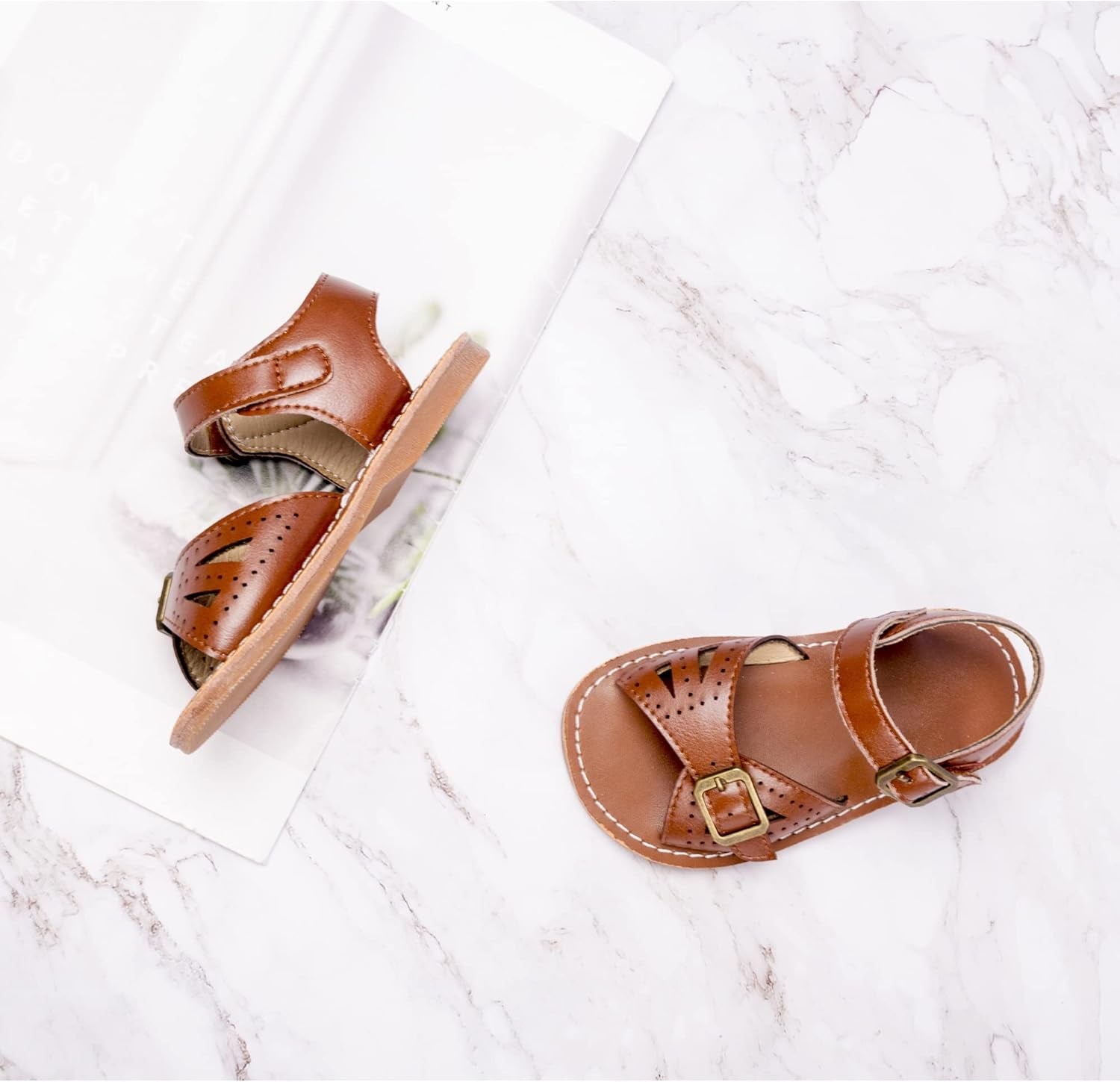 Girls Sandal Dress Shoe for Toddler/Little Kid Party School Shoe (22-Brown,12M)