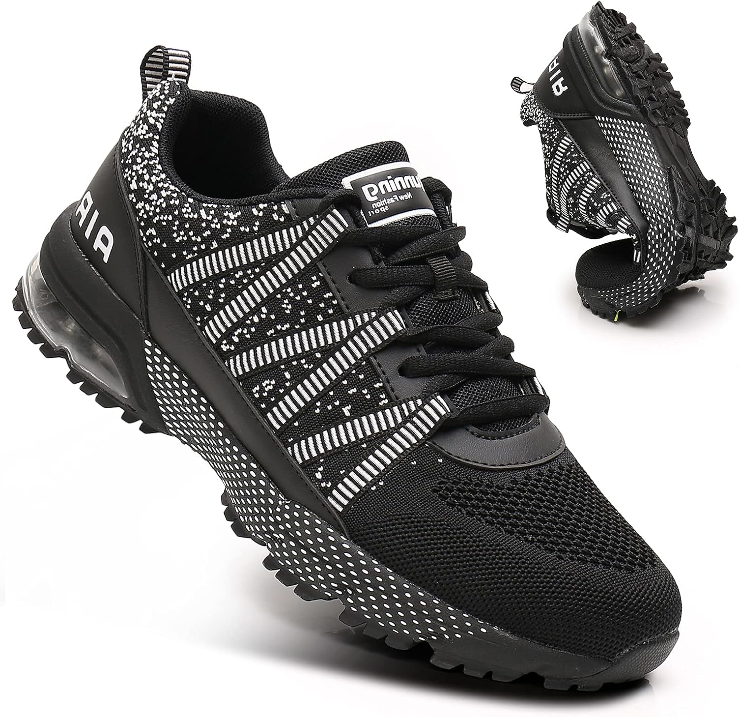 Women Running Shoes Air Cushion Shock Absorption Non Slip Sneakers Mesh Breathable Tennis Walking Shoes for Fitness Jogging Shopping Black 5.5