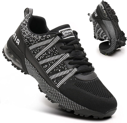 Women Running Shoes Air Cushion Shock Absorption Non Slip Sneakers Mesh Breathable Tennis Walking Shoes for Fitness Jogging Shopping Black 5.5