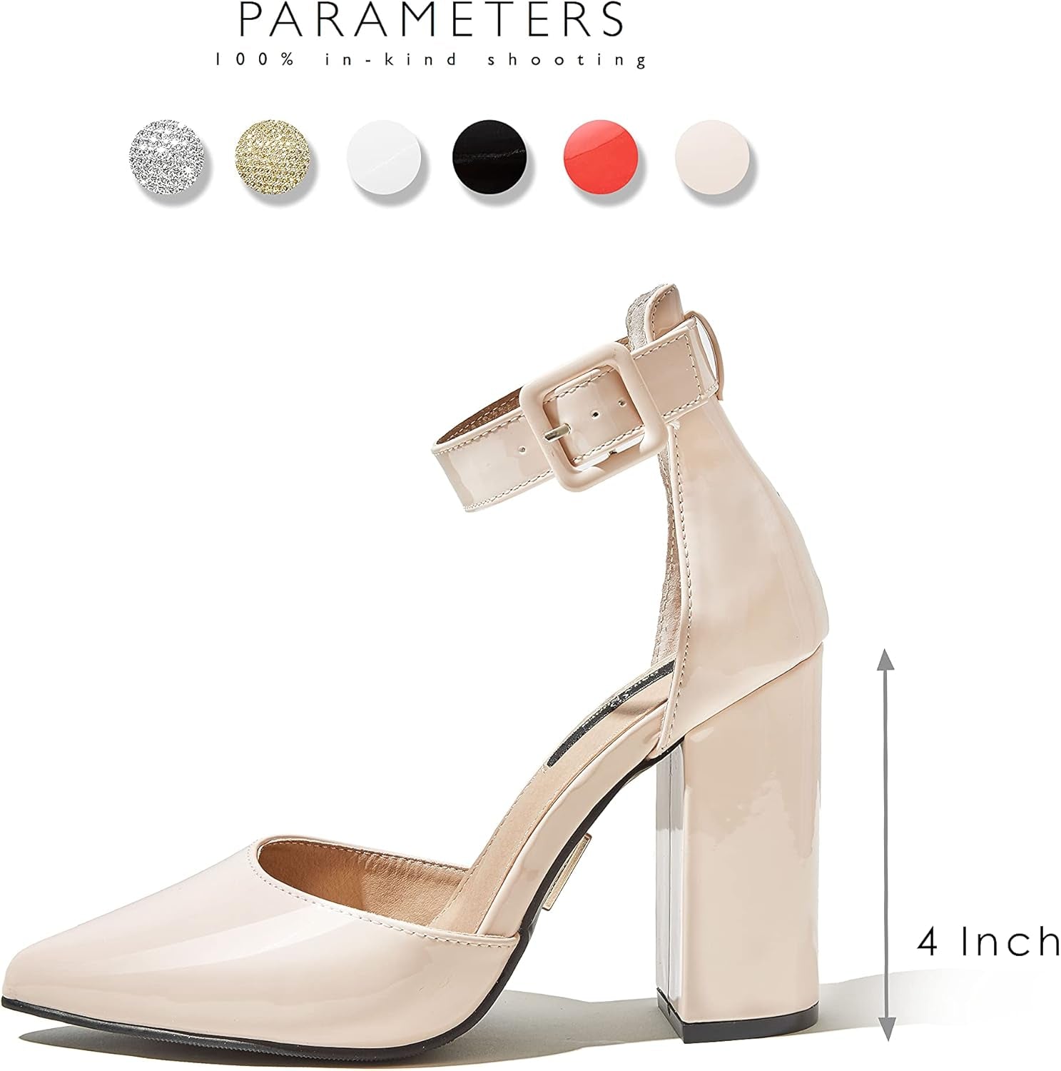 Square Heel Daily Sandals Women'S Chunk High Heels Buckles Ankle Strap Closed Point Toe D'Orsay Sandals Adjustable Lady Elegant Work Leisure Spring Women Strap Pointy Shoes Nude,P,T,10