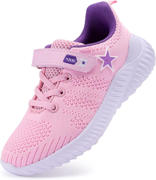 Girls Tennis Shoes – Star Kids Sneakers Non Slip Comfortable Lightweight Breathable for Walking Trial Running Gym Athletic Sport Pink