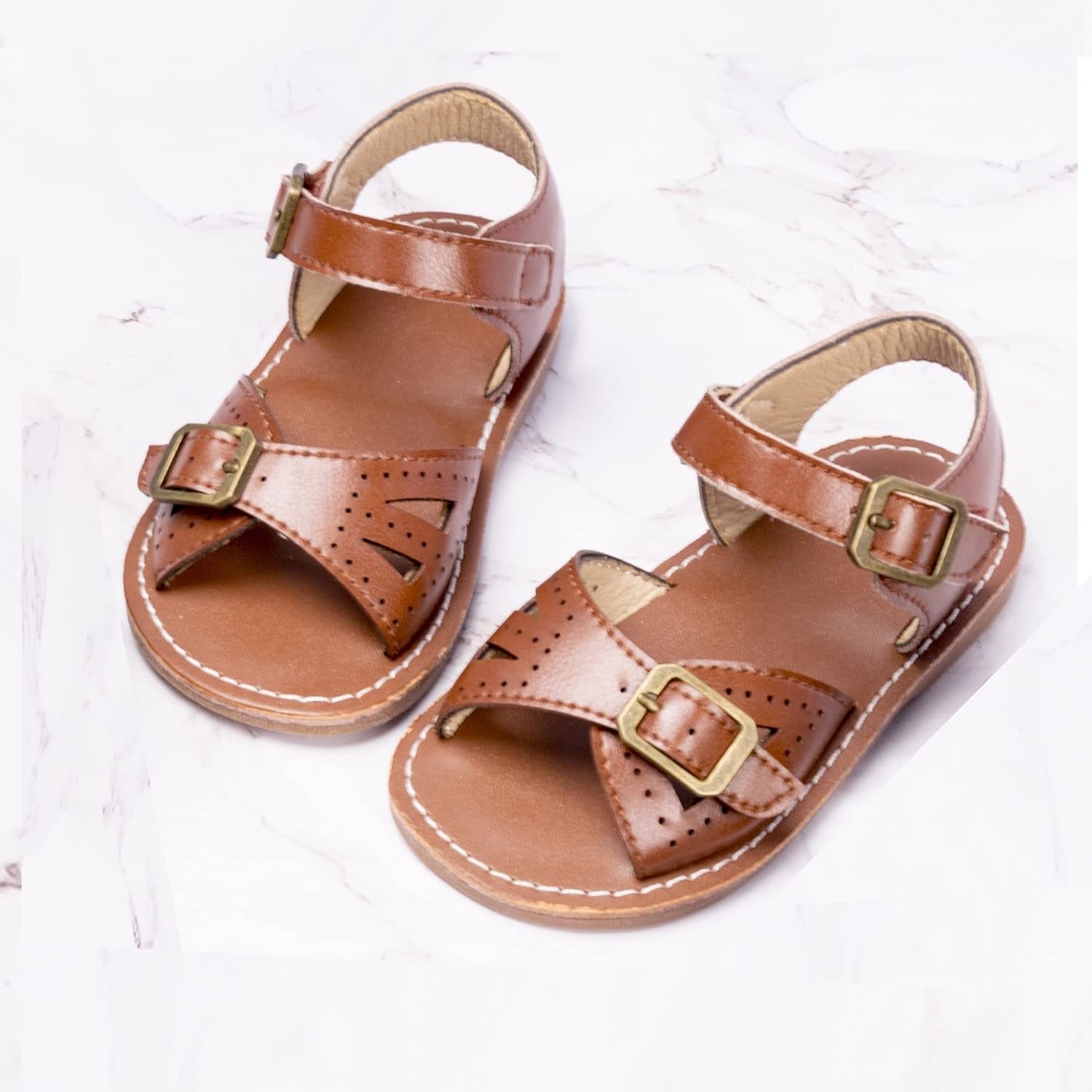 Girls Sandal Dress Shoe for Toddler/Little Kid Party School Shoe (22-Brown,12M)