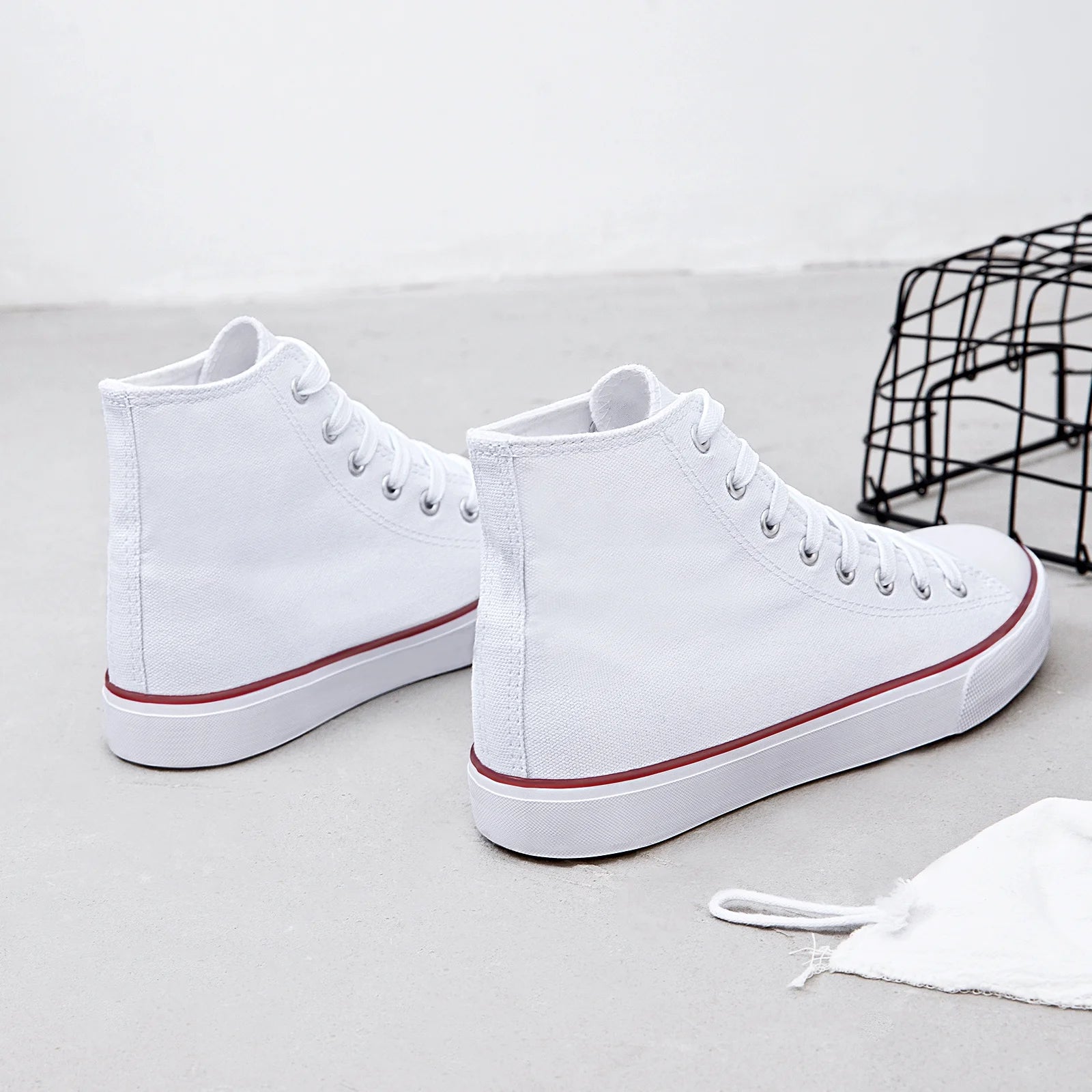 Men High Top Canvas Sneakers Classic Mid Calf Fashion Shoes Casual High-Top Tennis Shoes for Man（White US8）