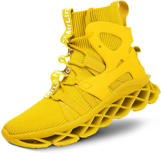 Men'S Running Shoes Non Slip Athletic Tennis Walking Blade Type Sneakers Hip Hop Yellow