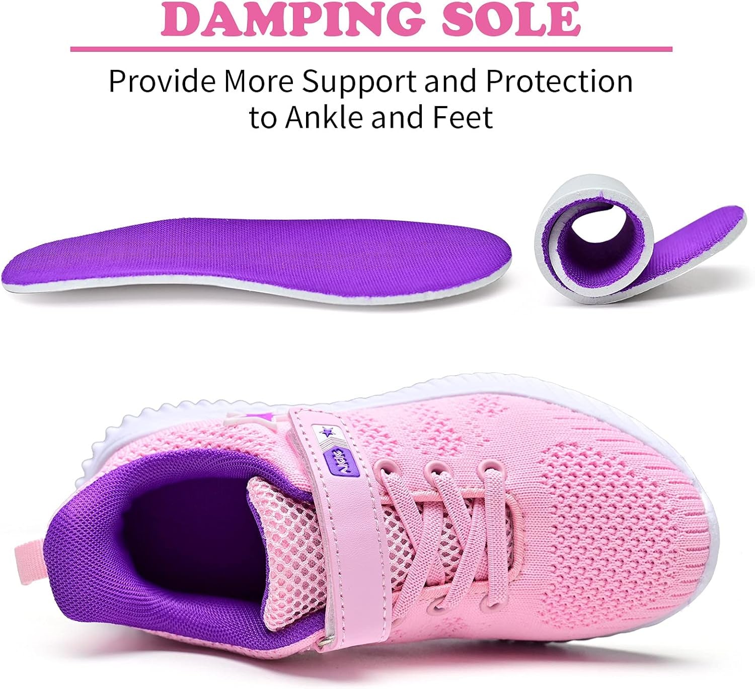 Girls Tennis Shoes – Star Kids Sneakers Non Slip Comfortable Lightweight Breathable for Walking Trial Running Gym Athletic Sport Pink