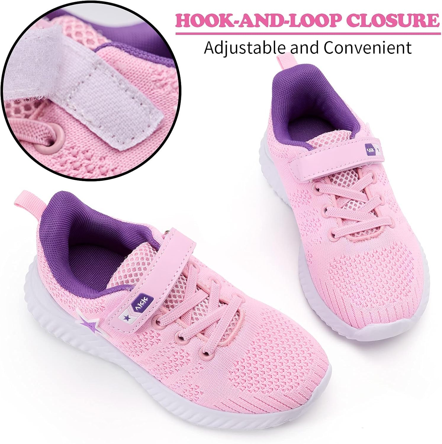 Girls Tennis Shoes – Star Kids Sneakers Non Slip Comfortable Lightweight Breathable for Walking Trial Running Gym Athletic Sport Pink